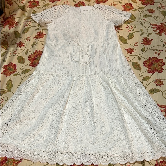 Diane Von Furstenberg Dresses & Skirts - Diane Von Furstenberg Ivory Eyelet Midi Dress L NWT